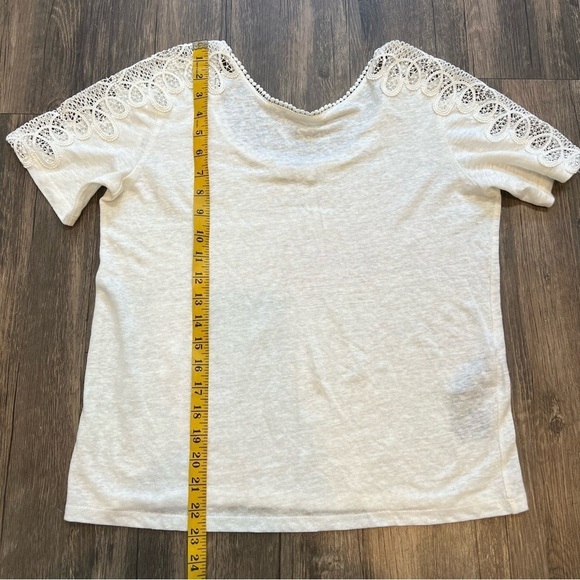 Sandro Paris White Short Embroidered Lace Sleeves Crew Neck Size L - Picture 12 of 13